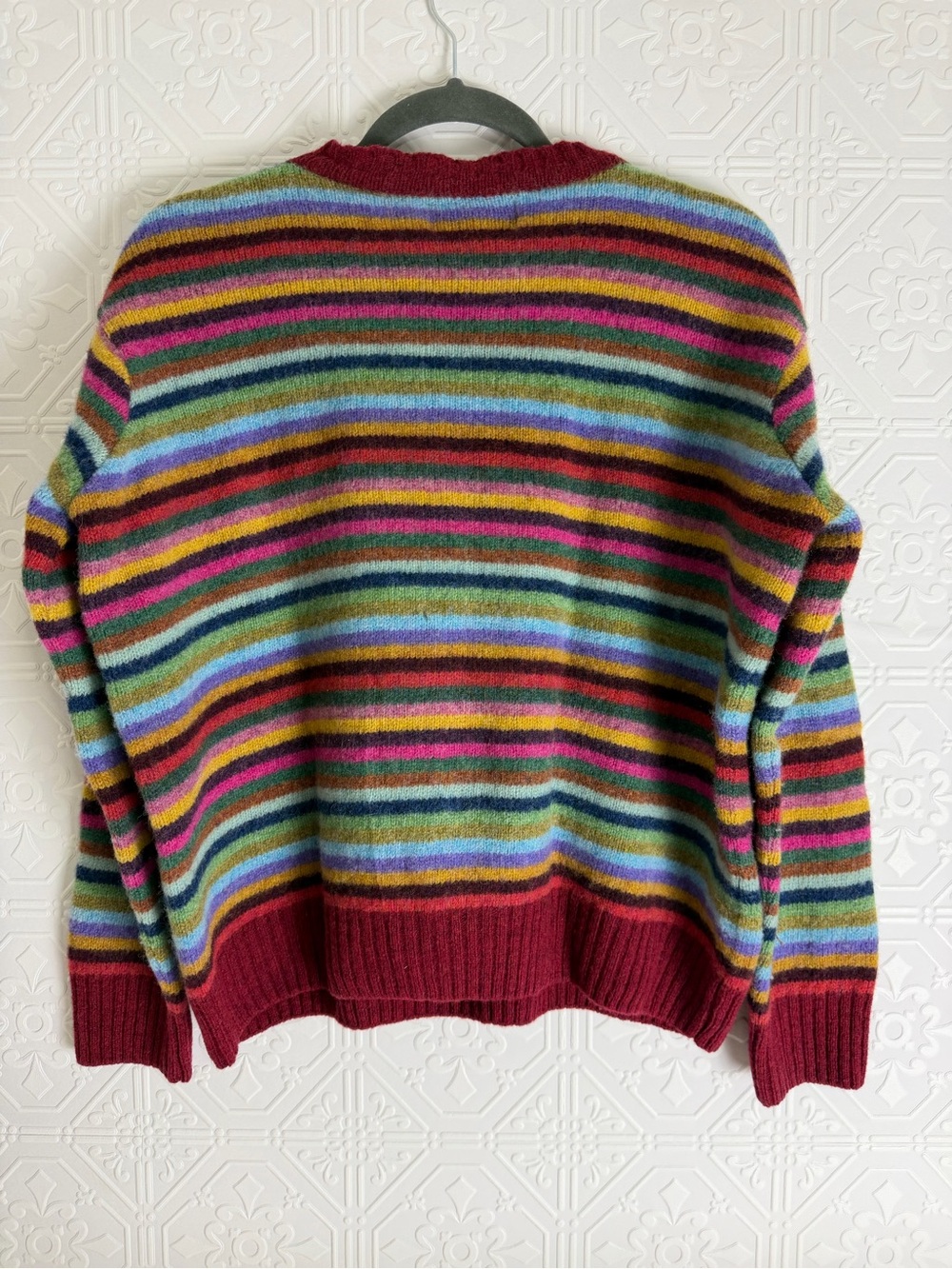 Rainbow Stripe Wool Sweater Women's Medium Harley of Scotland Made in Scotland C - Picture 3 of 9